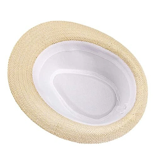 Unisex Summer Straw Fedora Hat – Lightweight Breathable Sun Hat with Stylish Band for Men & Women - 57-58, Light Beige