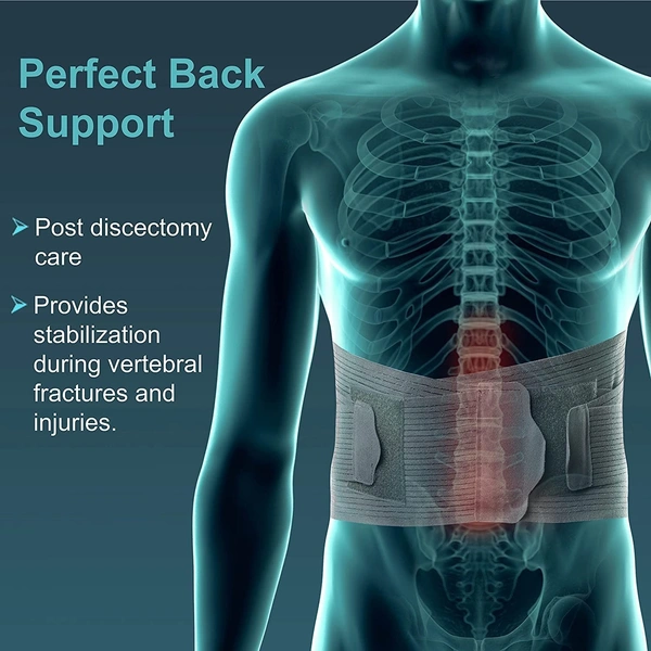 The VITALORA Unisex Contoured Lumbar Support Belt, Back Support Belt For Back Pain, Sciatica, Herniated Disc, Scoliosis With Adjustable Straps And 4 Rigid Stays, Non toxic, Grey) Free size, - Free, Gray