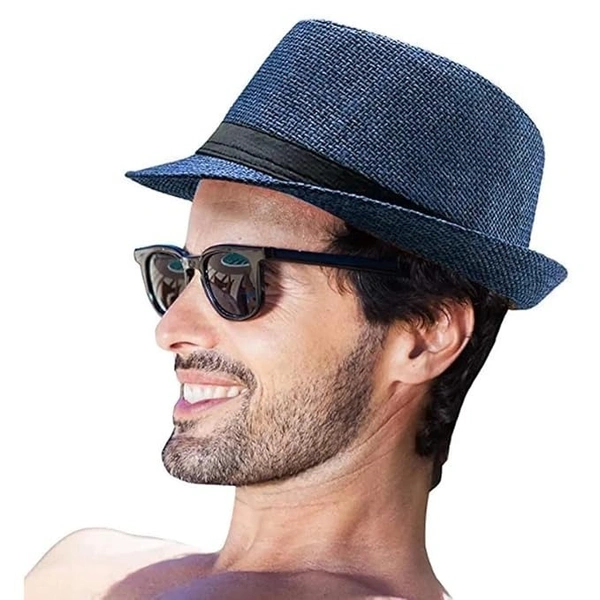 The VITALORA Fedora Hat for Sun Protection Beach Hat for Men and Women (Free Size) - FREE, Blue