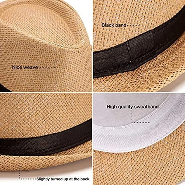 Unisex Summer Straw Fedora Hat – Lightweight Breathable Sun Hat with Stylish Band for Men & Women - 57-58, Light Beige