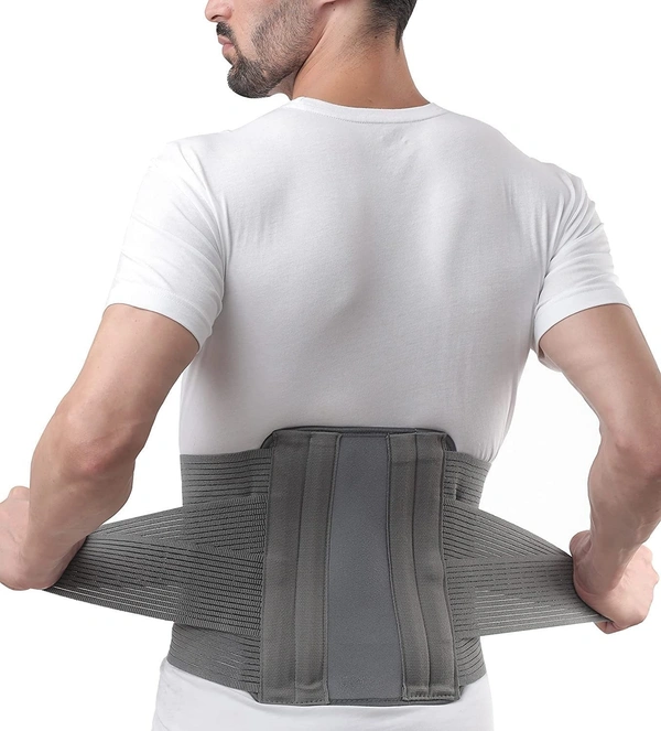 The VITALORA Unisex Contoured Lumbar Support Belt, Back Support Belt For Back Pain, Sciatica, Herniated Disc, Scoliosis With Adjustable Straps And 4 Rigid Stays, Non toxic, Grey) Free size, - Free, Gray