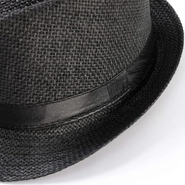 Unisex Summer Straw Fedora Hat – Lightweight Breathable Sun Hat with Stylish Band for Men & Women - 57-58, Black
