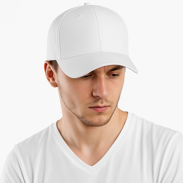 Unisex White Baseball Cap – Adjustable Classic Sports Cap for Men & Women - Free, White