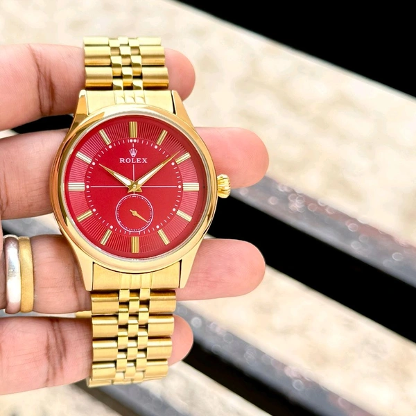 42mm Premium Analog Chronograph Watch for Men | Rust-Proof Gold Stainless Steel