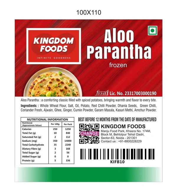 Kingodm Foods Aloo Parantha (Frozen) (120 Gm/Pc) – Pack of 5 Pieces, 1 Packet
