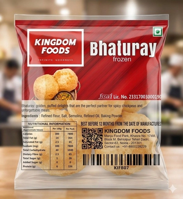Kingodm Foods Bhaturay (Frozen) (65 Gm/Pc) – Pack of 4 Pieces, 1 Packet