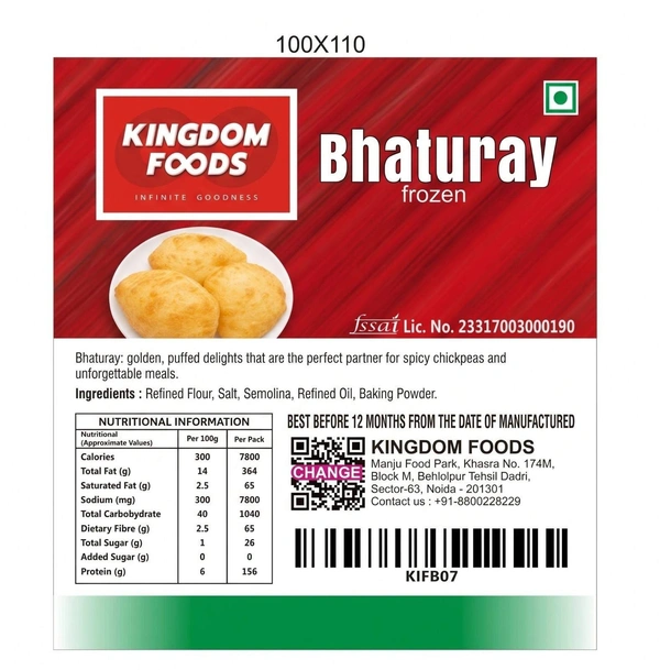 Kingodm Foods Bhaturay (Frozen) (65 Gm/Pc) – Pack of 4 Pieces, 1 Packet