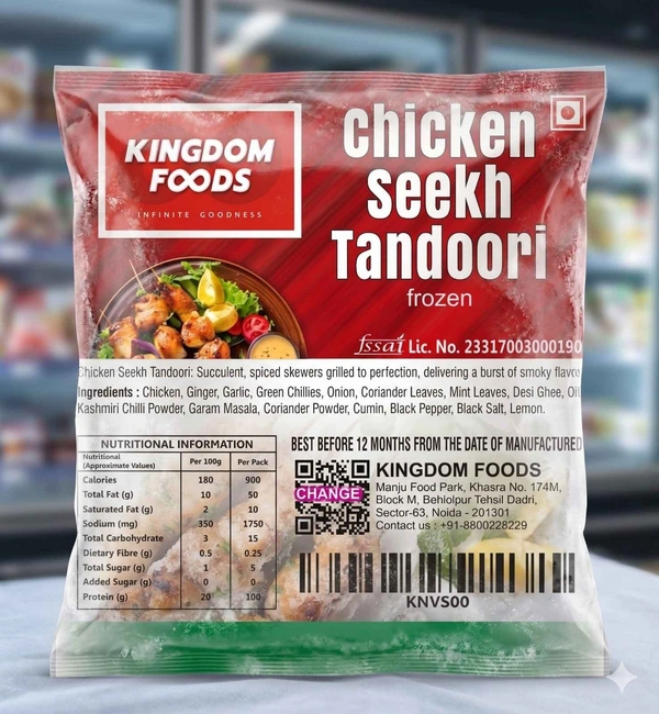 Kingodm Foods Chicken Seekh Tandoori (Frozen) (90 Gm/Pc) – 1 Kg