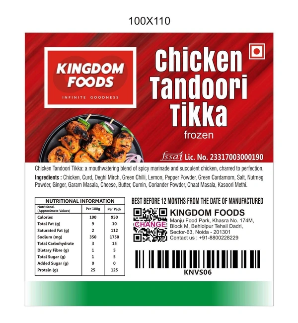 Kingodm Foods Chicken Tandoori Tikka (Frozen) (40 Gm/Pc) – 1 Kg
