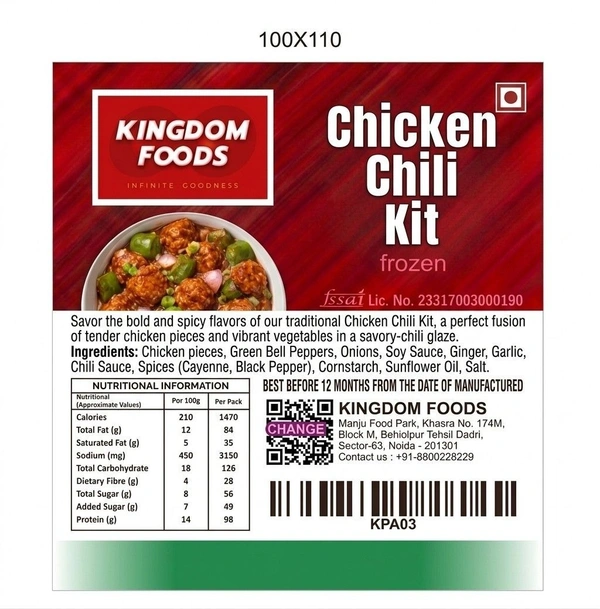 Kingodm Foods Chicken Chili Kit (Frozen) (330 Gm) – Pack of 3 Pieces, 1 Kg