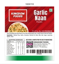 Kingodm Foods Garlic Naan (Frozen) (80 Gm/8 inch/Pc) – Pack of 4 Pieces, 1 Packet