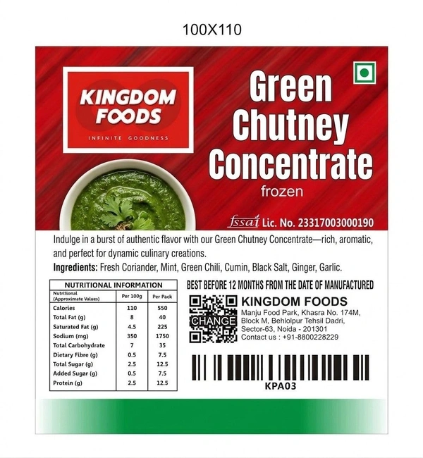 Kingodm Foods Green Chutney Concentrate (Frozen) – 1 Kg