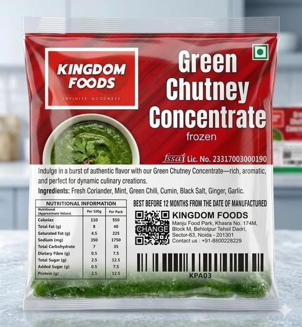 Kingodm Foods Green Chutney Concentrate (Frozen) – 1 Kg