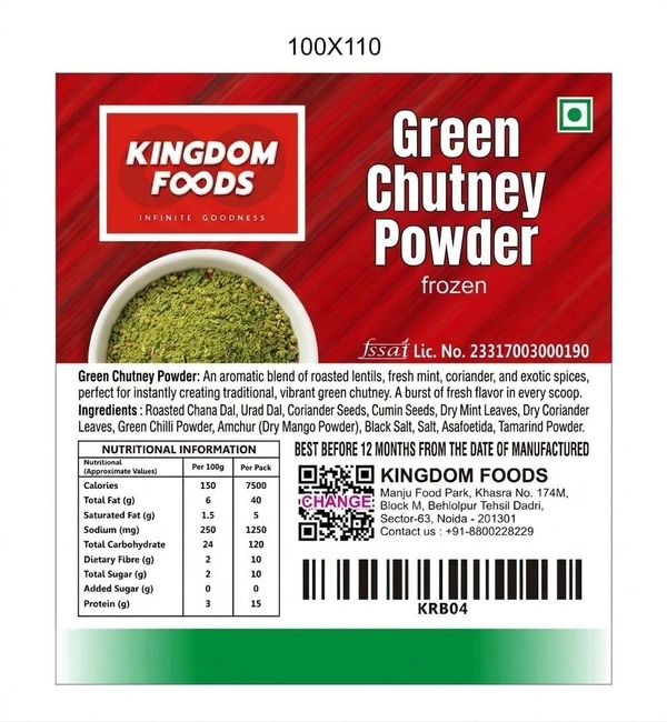 Kingodm Foods Green Chutney Powder (Frozen) – 1 Kg