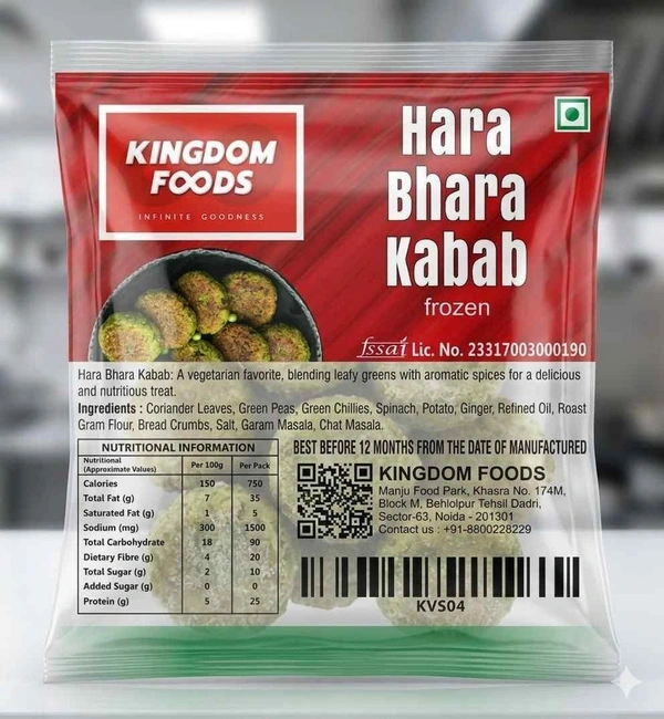 Kingodm Foods Harabhara Kabab (Frozen) (40 Gram/Pc) – 1Kg/ Pack