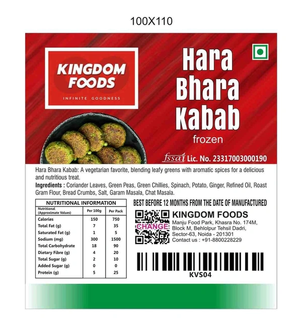 Kingodm Foods Harabhara Kabab (Frozen) (40 Gram/Pc) – 1Kg/ Pack