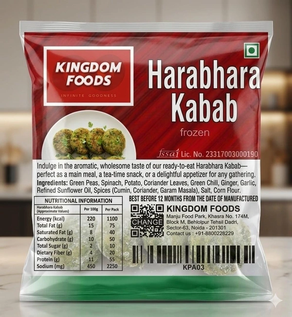 Kingodm Foods Harabhara Kabab (Frozen) (40 Gram/Pc) – 1Kg/ Pack