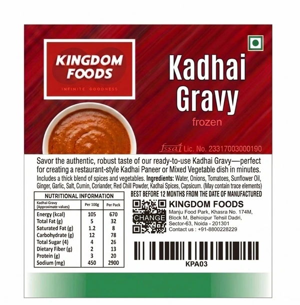 Kingodm Foods Kadhai Gravy (Frozen) – 1 Kg