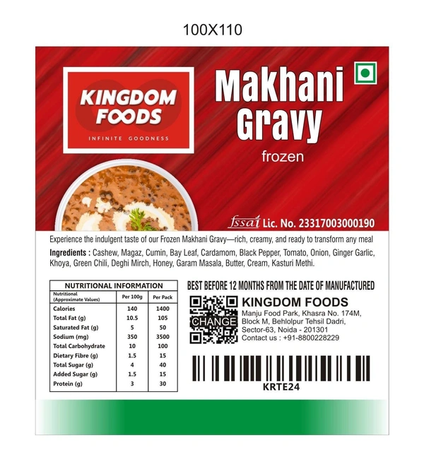 Kingodm Foods Makhani Gravy (Frozen) – 1Kg/ Pack