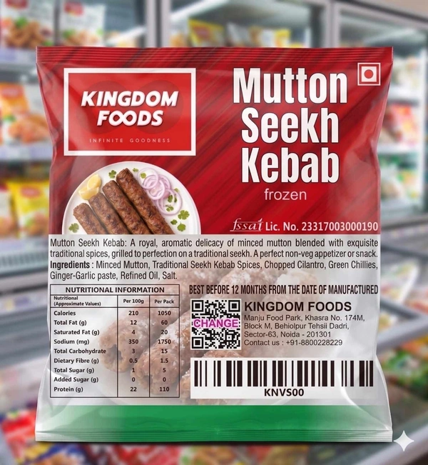 Kingodm Foods Mutton Seekh Kebab (Frozen) (90 Gm/Pc) – 1 Kg