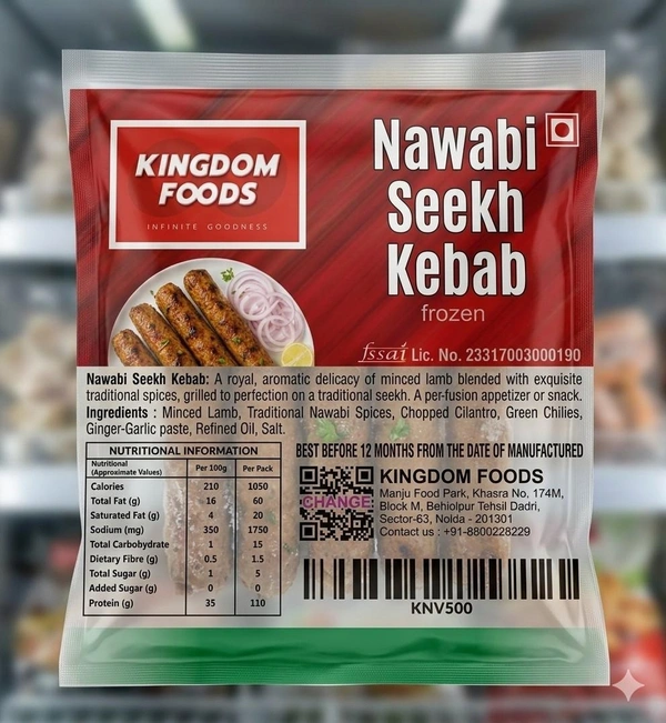 Kingodm Foods Nawabi Seekh Kebab (Frozen) (90 Gm/Pc) – 1 Kg