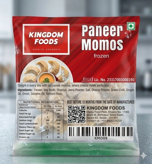 Kingodm Foods Paneer Momos (Frozen) (30 Gm/Pc) – Handcrafted, 33 Pcs