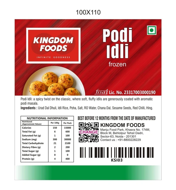 Kingodm Foods Podi Idli (12 Gm/Pc) (Frozen)– 1 Kg