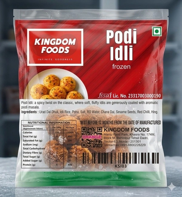 Kingodm Foods Podi Idli (12 Gm/Pc) (Frozen)– 1 Kg