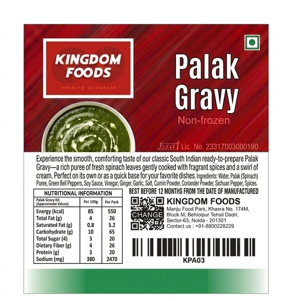 Kingodm Foods Palak Gravy (Non Frozen) – 1 Kg/Pc