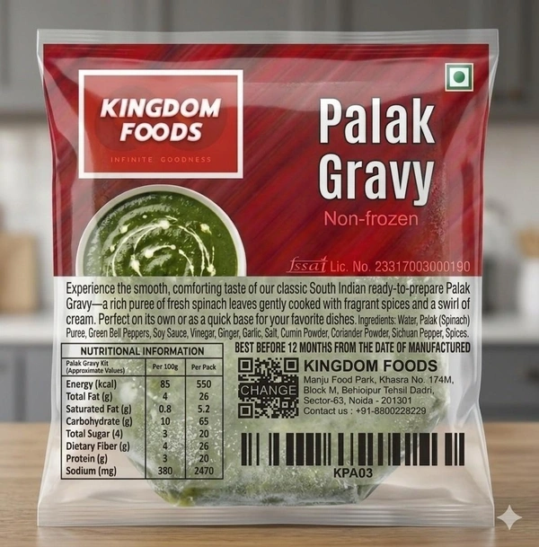 Kingodm Foods Palak Gravy (Non Frozen) – 1 Kg/Pc