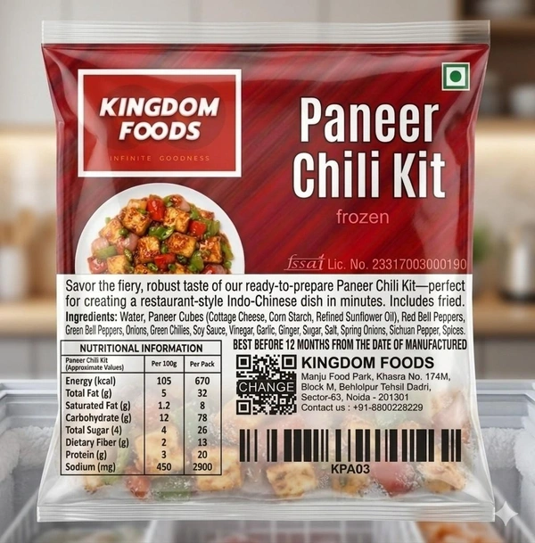 Kingodm Foods Paneer Chili Kit (Frozen) (330 Gm) – Pack of 3 Pieces, 1 Kg