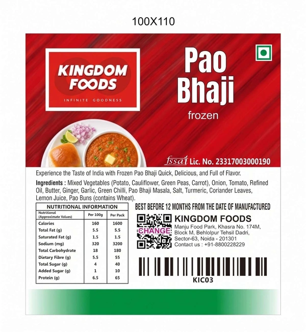 Kingodm Foods Pao Bhaji (Frozen) –1Kg/ Pack