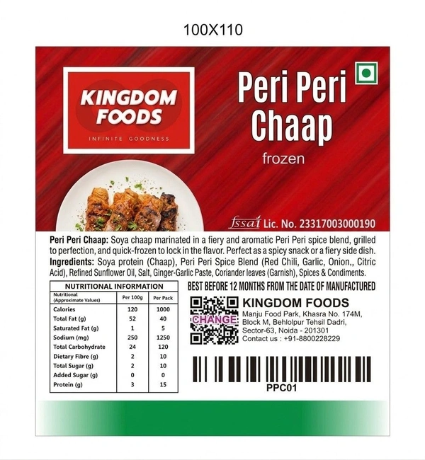 Kingodm Foods Peri Peri Chaap (Frozen) (65 Gm/Pc) – 1 Kg
