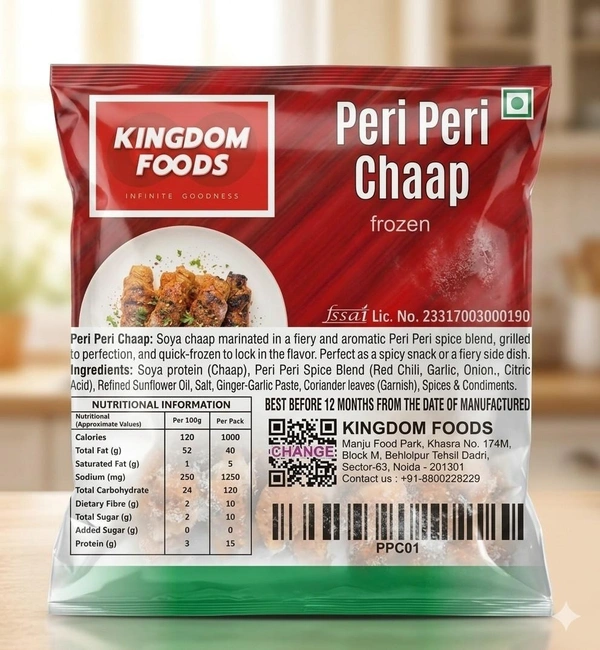 Kingodm Foods Peri Peri Chaap (Frozen) (65 Gm/Pc) – 1 Kg