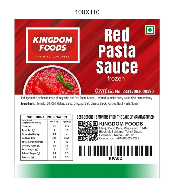 Kingodm Foods Red Pasta Sauce (Frozen) – 1Kg/ Pack