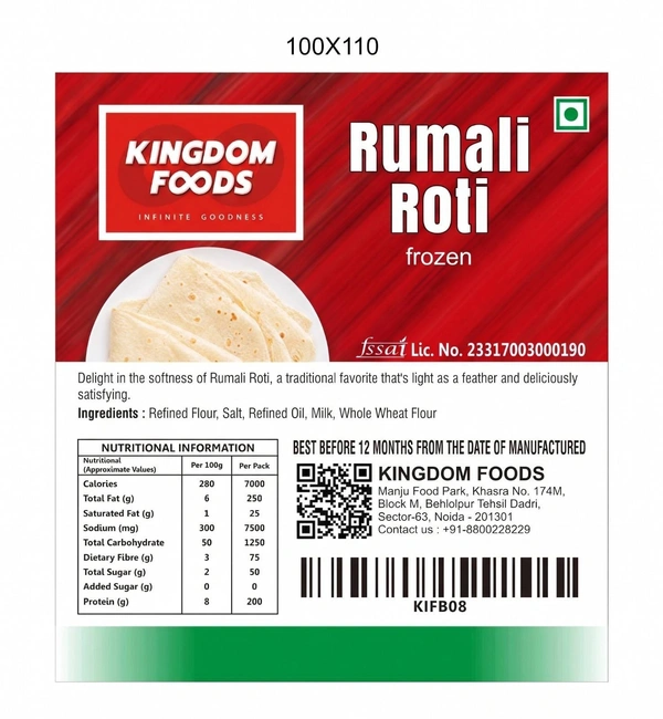 Kingodm Foods Rumali Roti (Frozen) (30 Gram/Pc) – 30 Pieces/ 1Pack