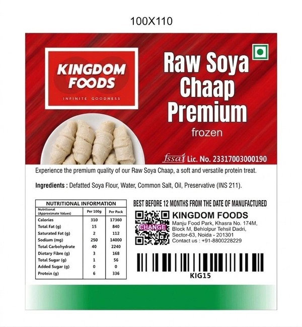 Kingodm Foods Raw Soya Chaap Premium (Frozen) (100 Gm/Pc) – 1 Kg