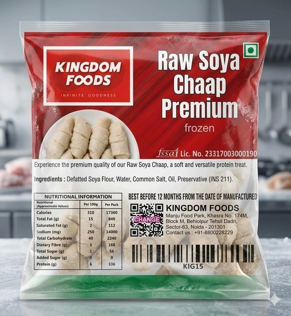 Kingodm Foods Raw Soya Chaap Premium (Frozen) (100 Gm/Pc) – 1 Kg