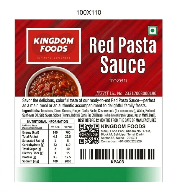 Kingodm Foods Red Pasta Sauce (Frozen) – 1Kg/ Pack