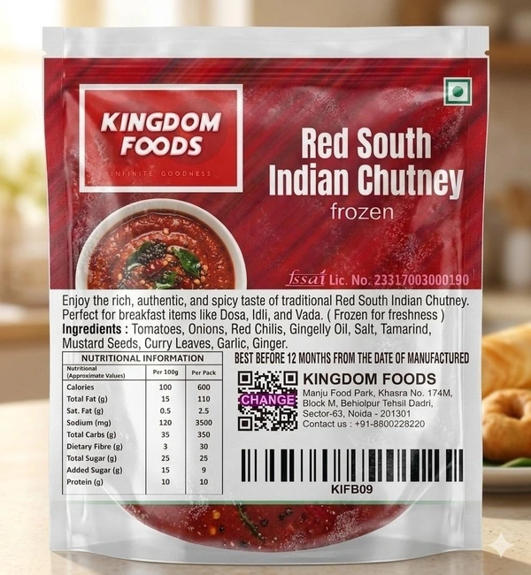 Kingodm Foods Red South Indian Chutney (Frozen) – 1 Kg
