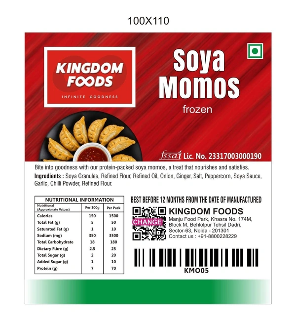 Kingodm Foods Soya Momos (Frozen) (30 Gm/Pc) – Handcrafted, 33 Pcs