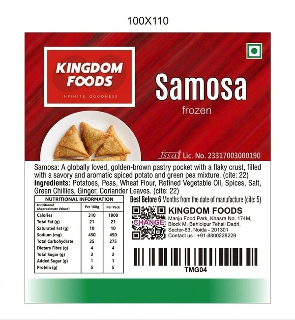 Kingodm Foods Samosa (Frozen) (70 Gm/Pc) – 1 Kg