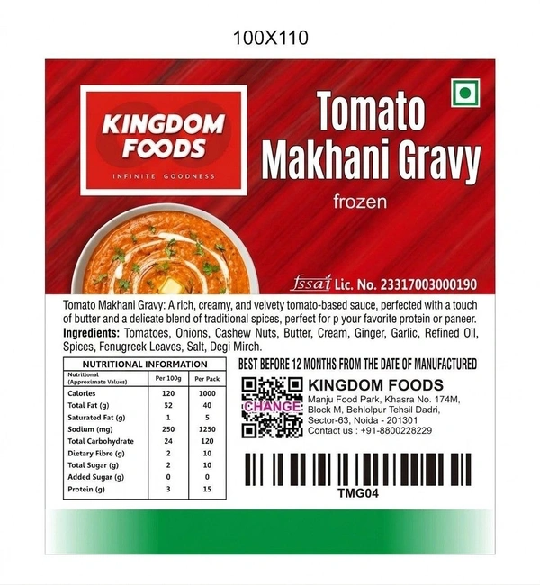 Kingodm Foods Tomato Makhani Gravy (Frozen) – 1 Kg
