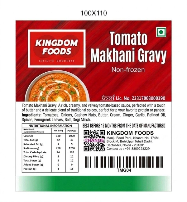 Kingodm Foods Tomato Makhani Gravy (Non Frozen) – 1 Kg/Pc