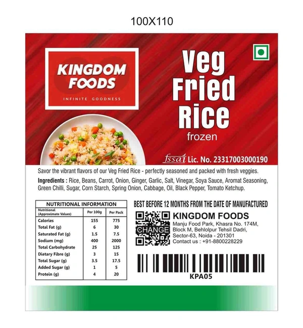 Kingodm Foods Veg Fried Rice (Frozen) – 1Kg/ Pack