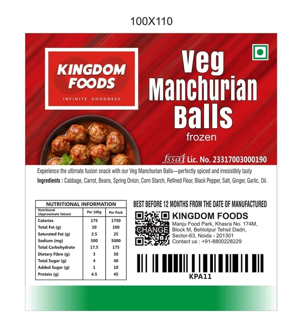 Kingodm Foods Veg Manchurian Balls (Frozen) (20 Gm/Pc) – 1 Kg