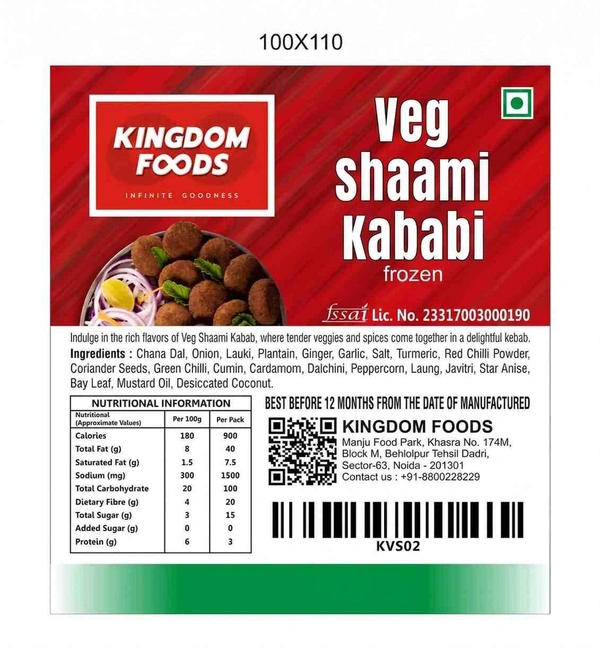 Kingodm Foods Veg Shaami Kababi (Frozen) (40 Gram/Pc) – 1Kg/ Pack
