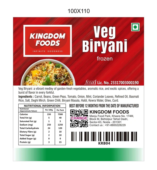 Kingodm Foods Veg Biryani (Frozen) – 1 Kg