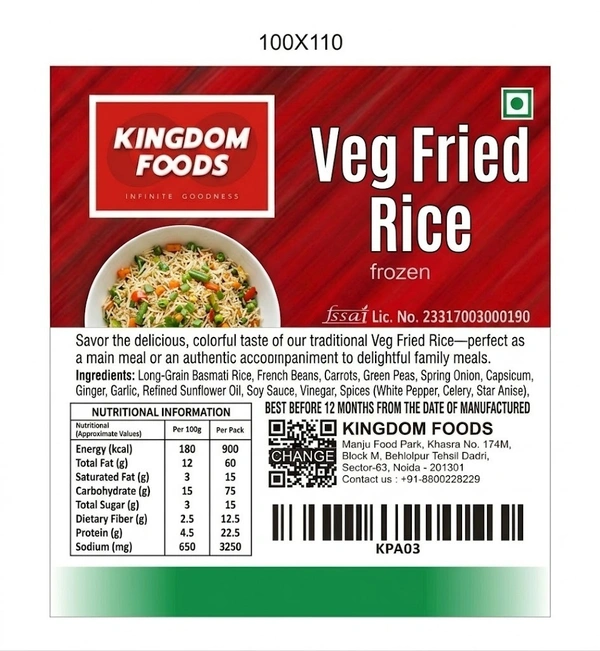 Kingodm Foods Veg Fried Rice (Frozen) – 1 Kg