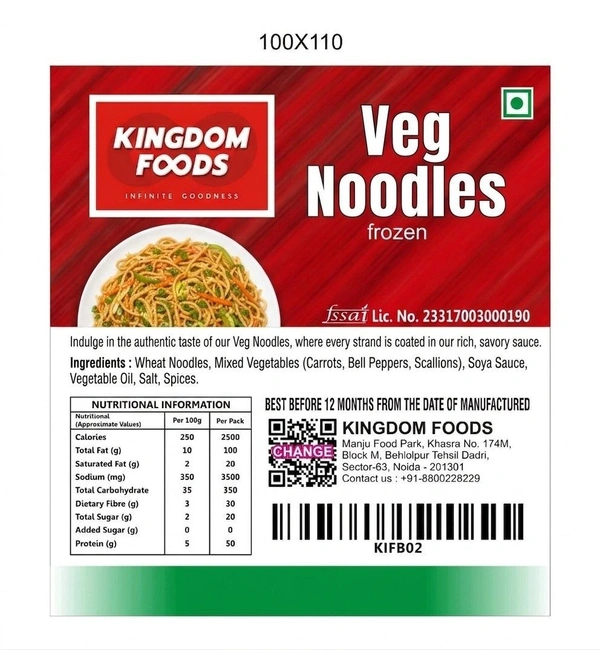 Kingodm Foods Veg Noodles (Frozen) (330 Gm) – Pack of 3 Pieces, 1 Kg